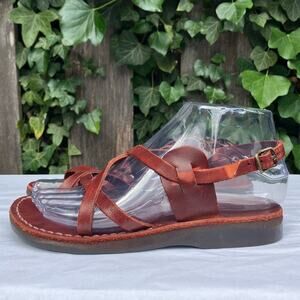 CAMEL Women's Brown Leather Jesus Style Slingback Flat Sandals summer size 6‎